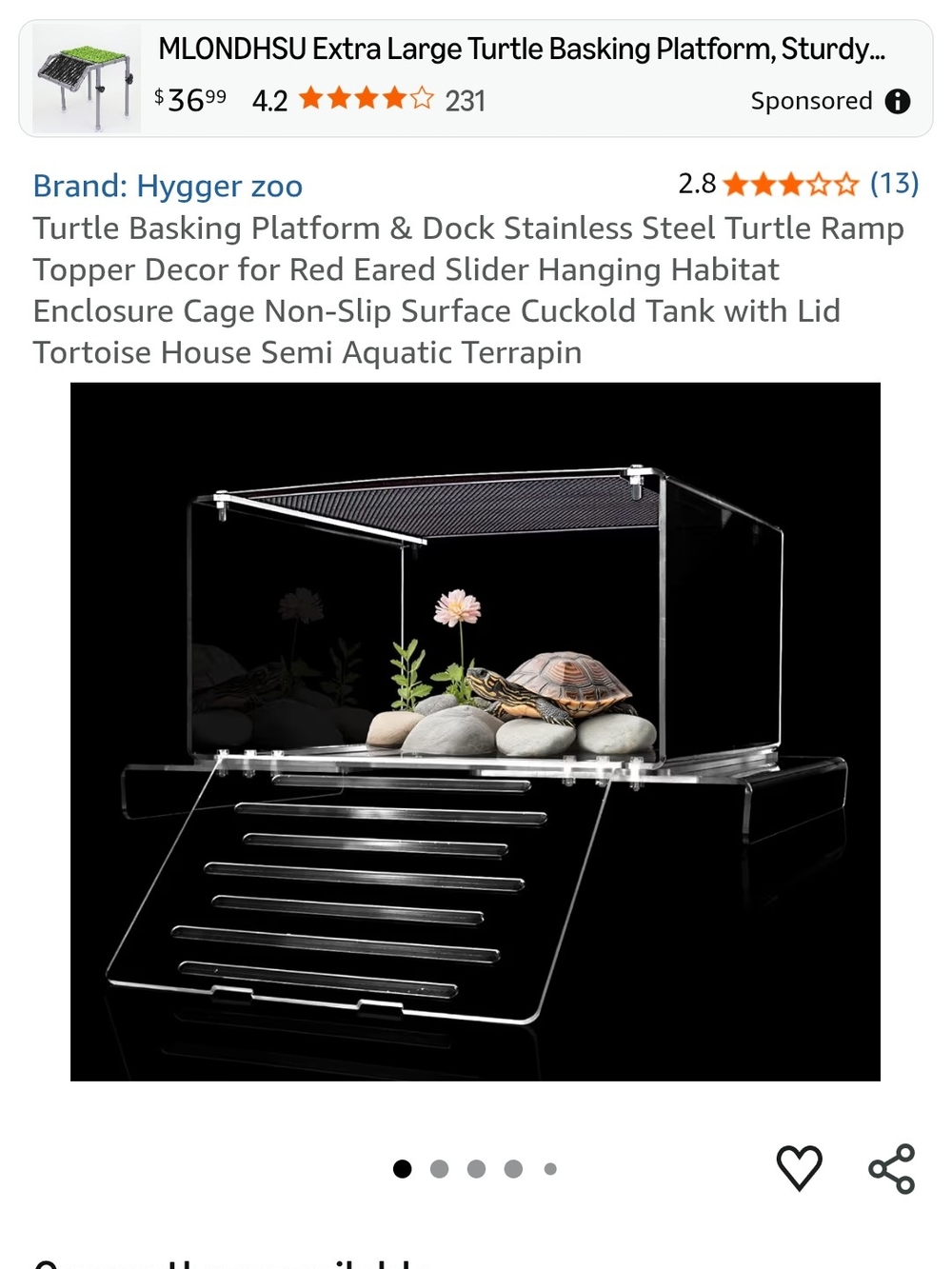 Clear Acrylic Turtle Basking Platform with Ramp - Transparent